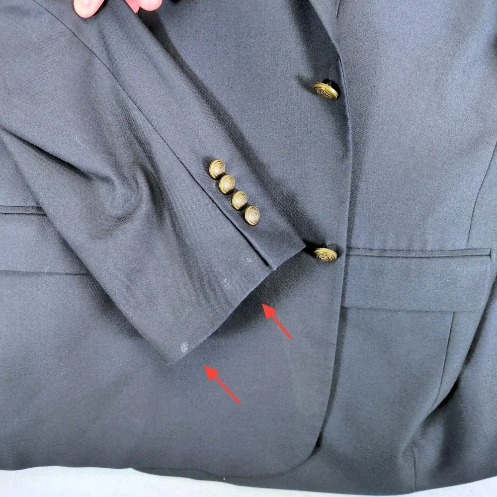 GS Perfect Fit Navy Blazer Jacket Mens 52R Brass Crest Buttons Stretch Preppy‎